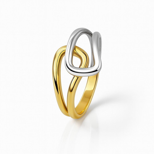 Anillo bicolor en oro de 18K con diseño entrelazado