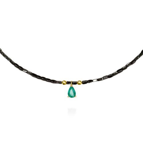 Collar Hematite Esmeralda Oro MARINA GARCIA