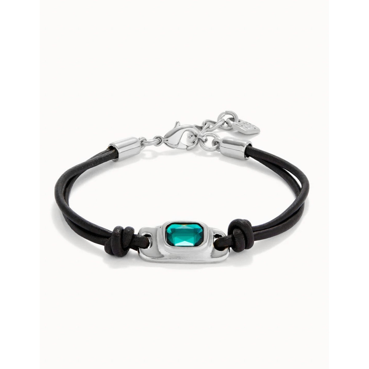 Pulsera de cuero con cristal verde UNO DE 50