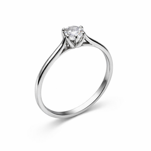 Anillo Solitario de Oro Blanco con Circonita Central - M50512788