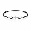 Pulsera Ajustable de Cordón Negro con Detalle Floral en Plata y Circonitas