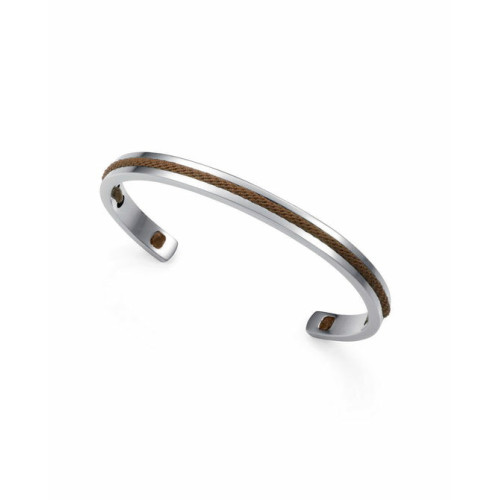 Pulsera de hombre de acero rígida abierta con cordón marrón VICEROY